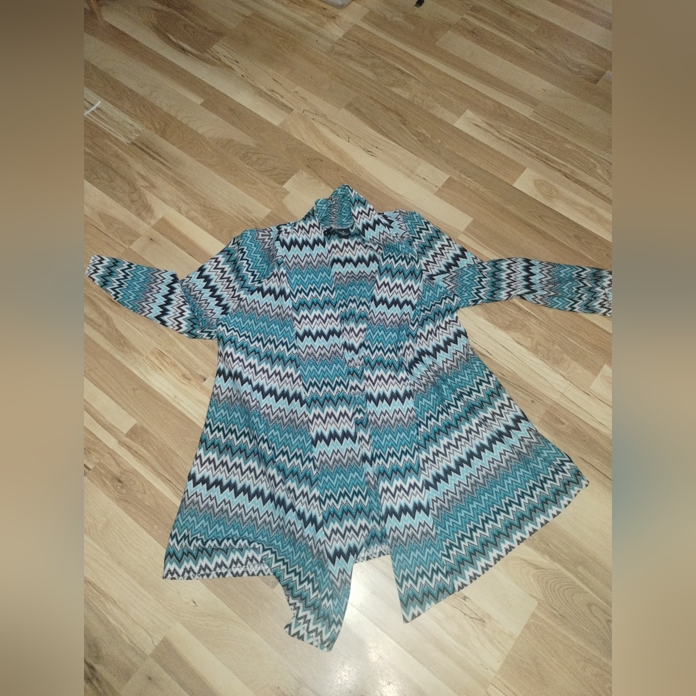 New Direction Turquoise Zig Zag Cardigan XL